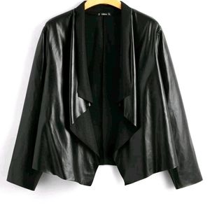 SHEIN Plus Draped Collar Front faux leather jacket